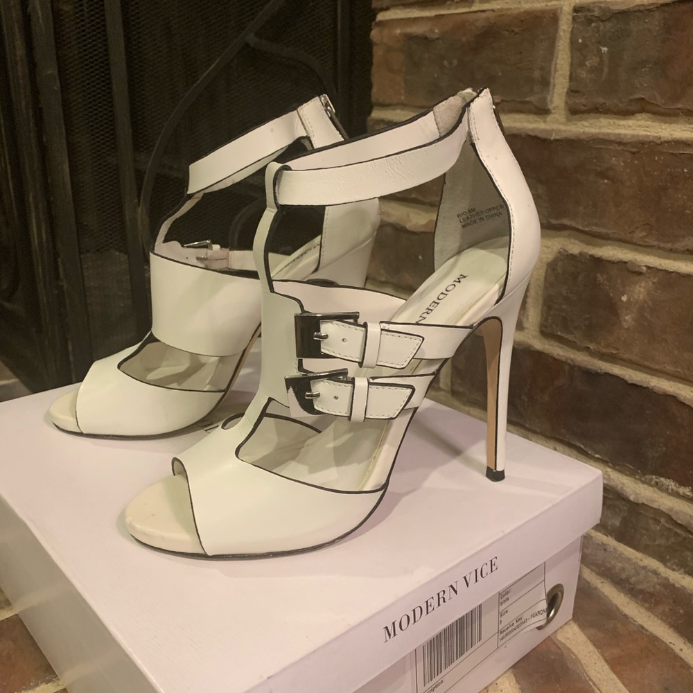 White Leather High-heeled Sandals